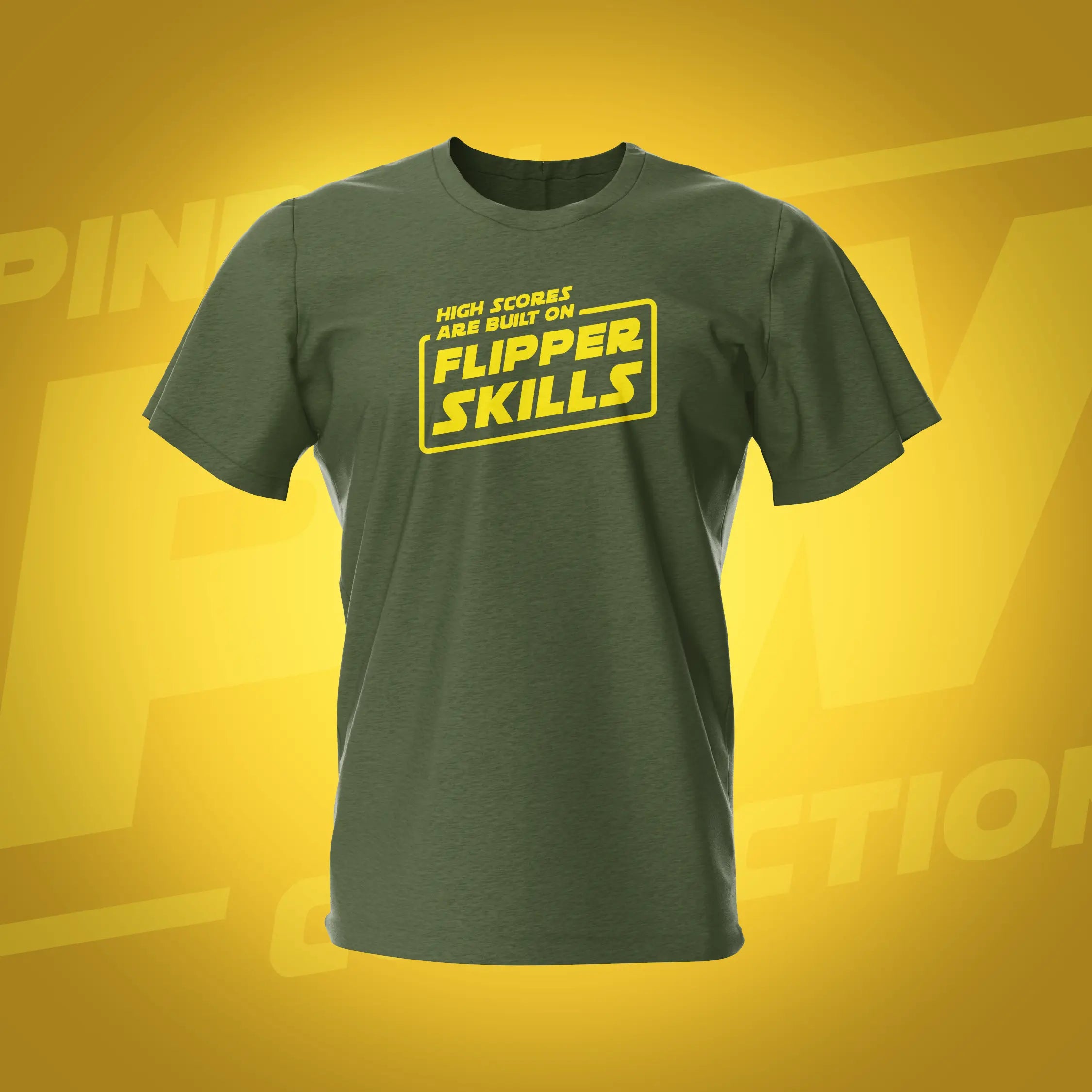 Flipper Skills Military Green Pinball T-Shirt | Pinball Invasion