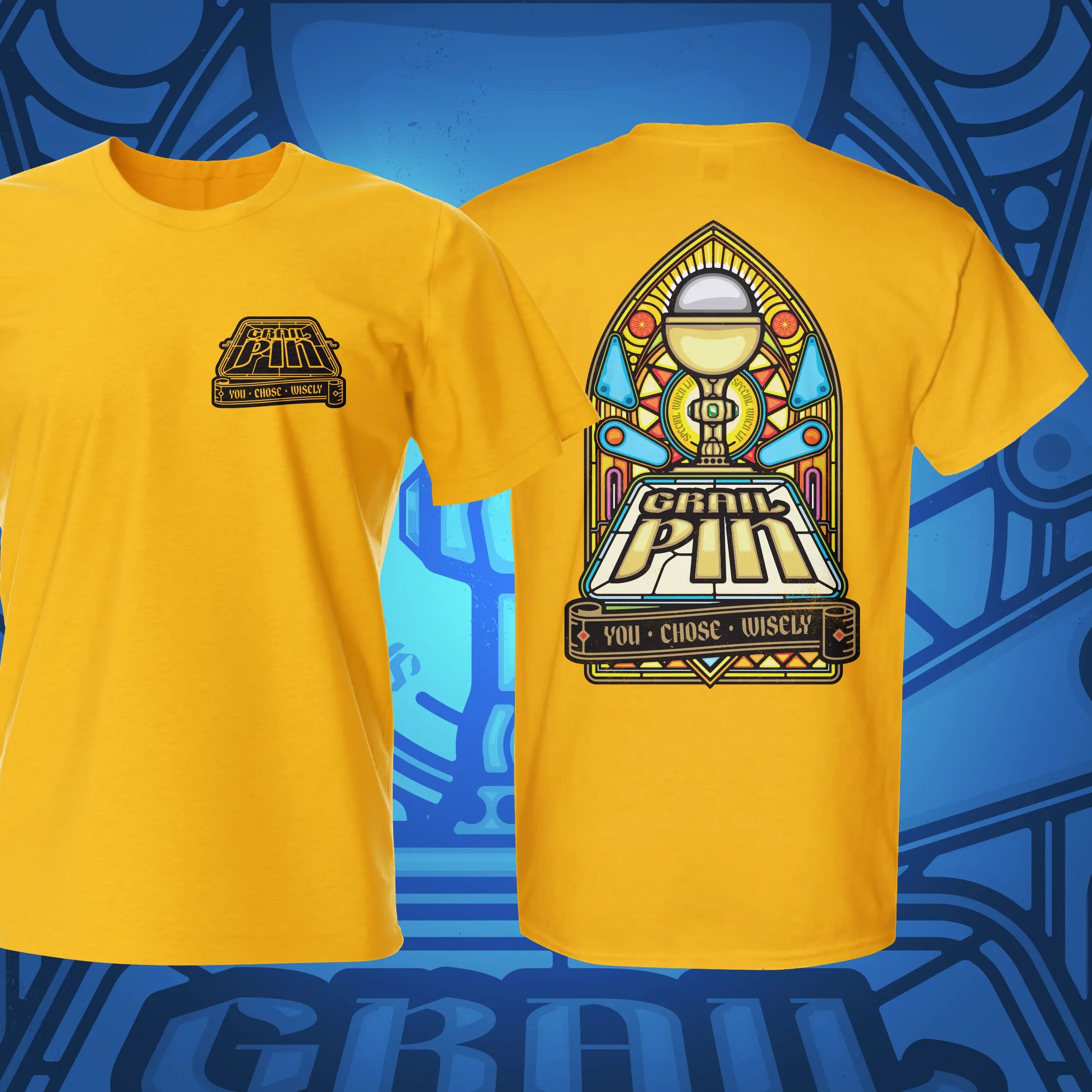Grail Pin Pinball T-Shirt Gold | Pinball Invasion