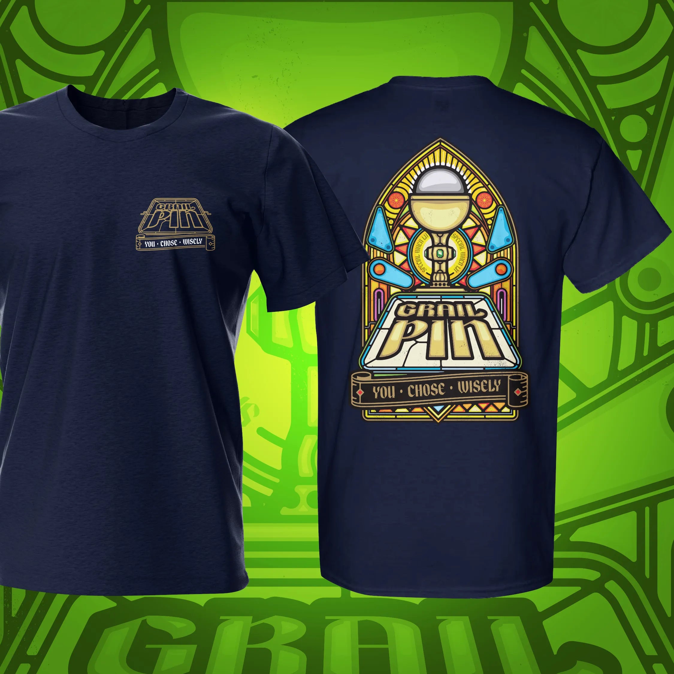 Grail Pin Pinball T-Shirt Navy | Pinball Invasion