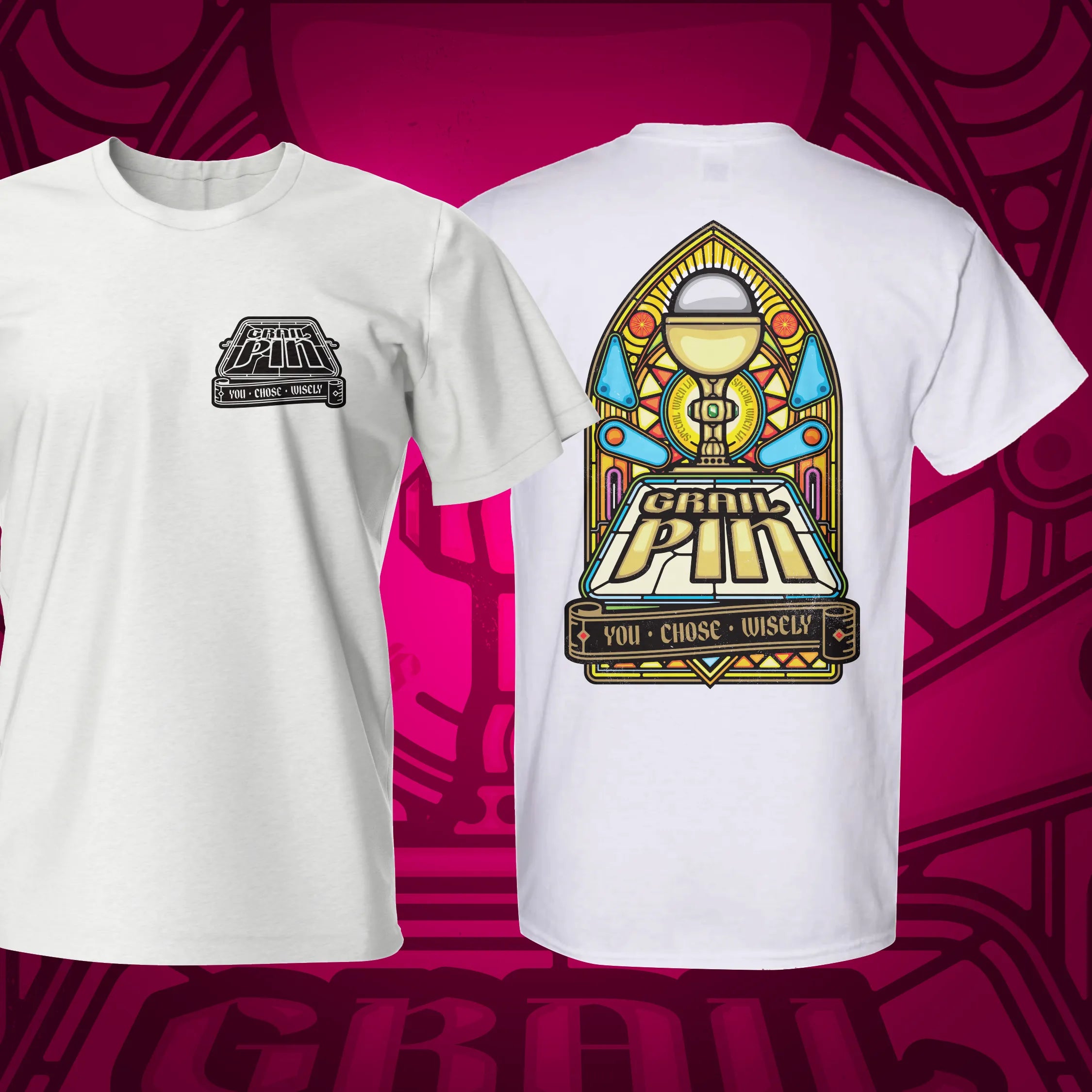 Grail Pin Pinball T-Shirt White | Pinball Invasion