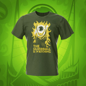 Lord of the Silverball - The All-Seeing Silverball Military Green Pinball T-Shirt | Pinball Invasion