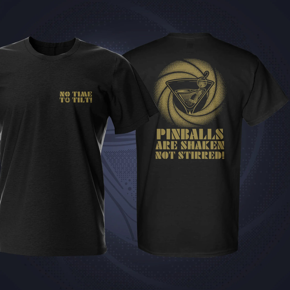 Pinball Shaken Not Stirred Black Pinball T-Shirt | Pinball Invasion