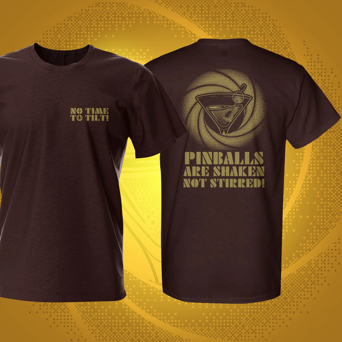 Pinball Shaken Not Stirred Dark Chocolate Pinball T-Shirt | Pinball Invasion