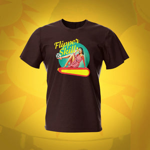 Pinup Flipper Skills Dark Chocolate Pinball T-Shirt | Pinball Invasion