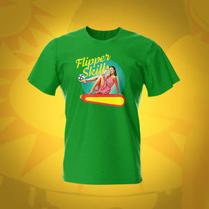 Pinup Flipper Skills Irish Green Pinball T-Shirt | Pinball Invasion