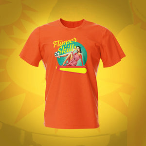 Pinup Flipper Skills Orange Pinball T-Shirt | Pinball Invasion