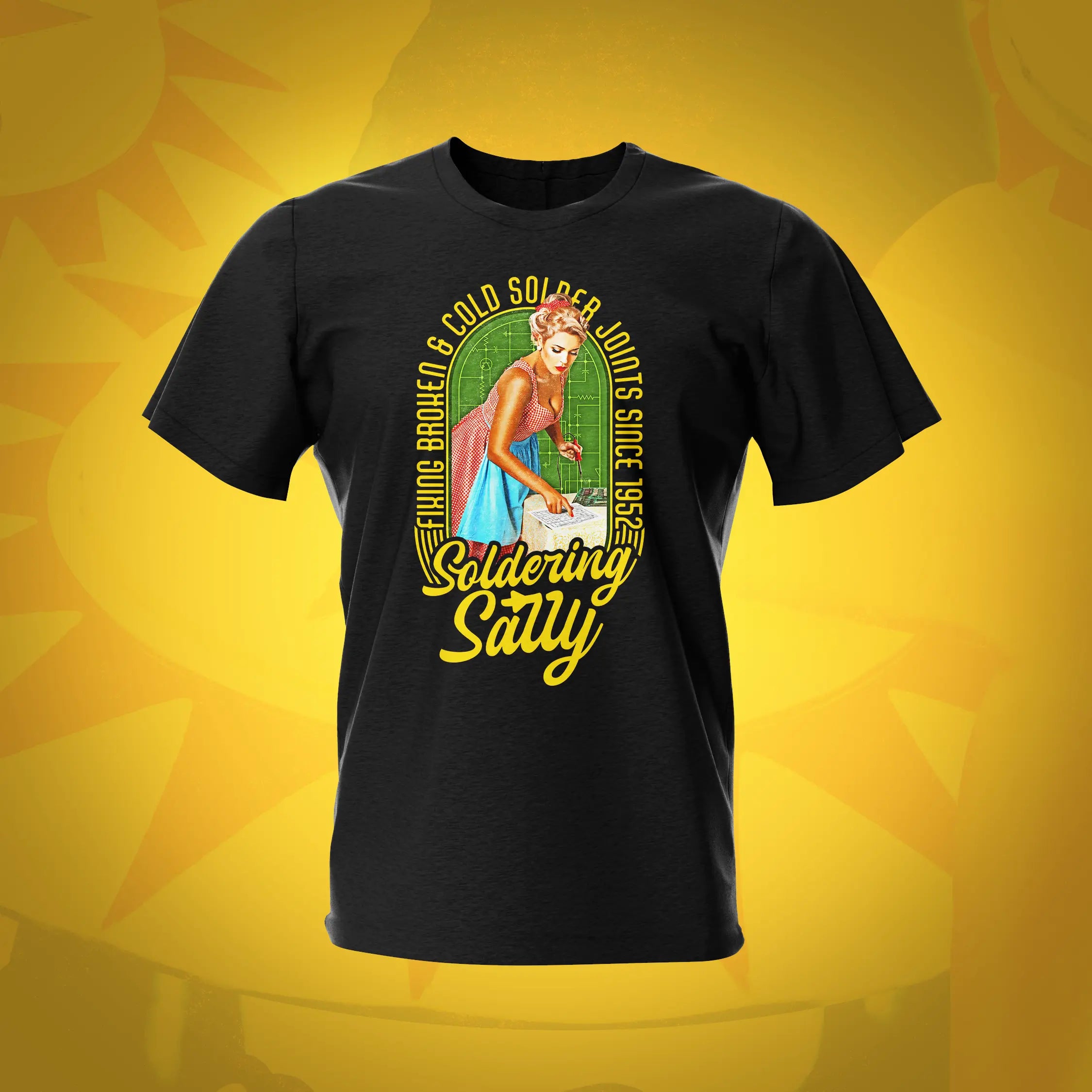 Pinup Soldering Sally Black Pinball T-Shirt |Pinball Invasion