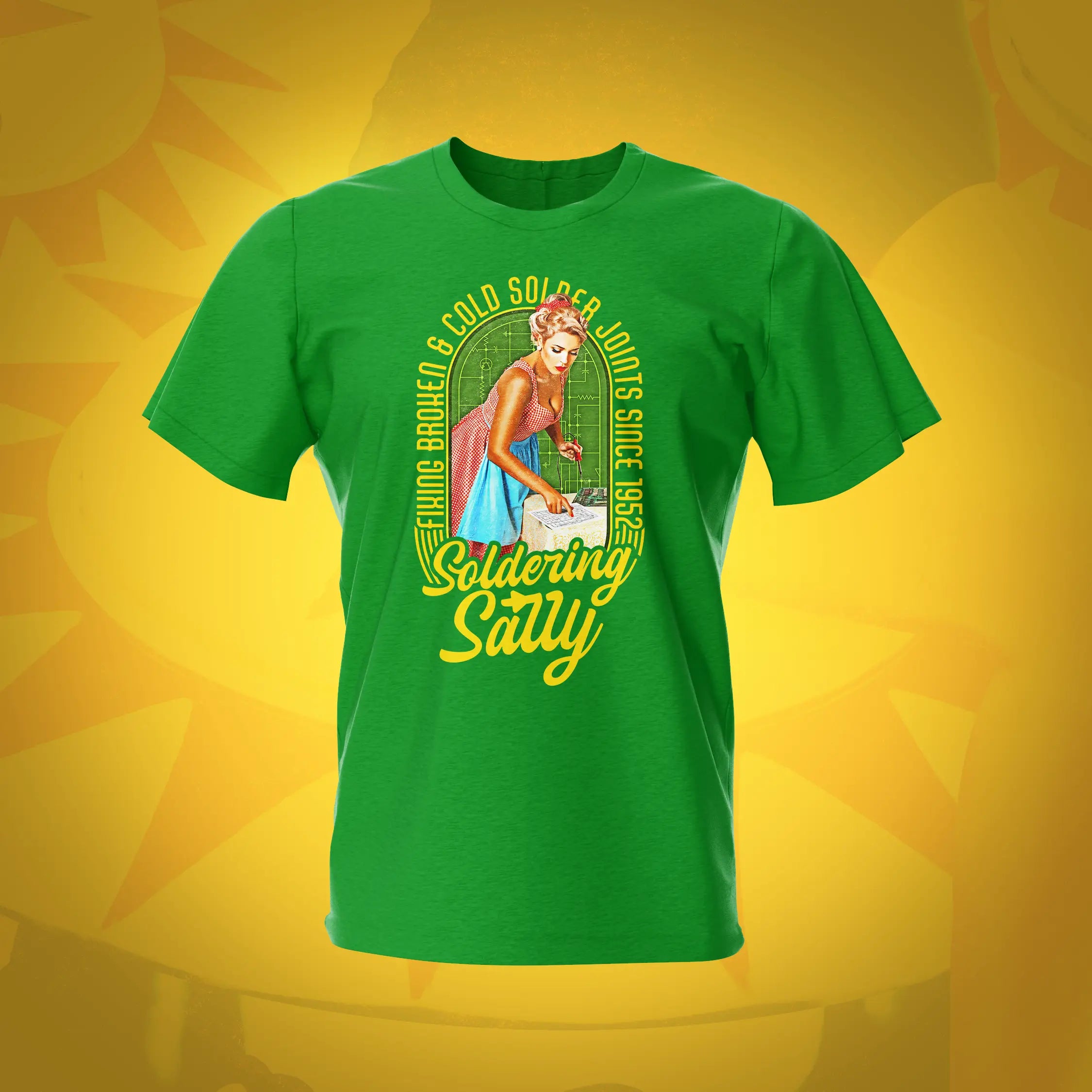 Pinup Soldering Sally Irish Green Pinball T-Shirt |Pinball Invasion