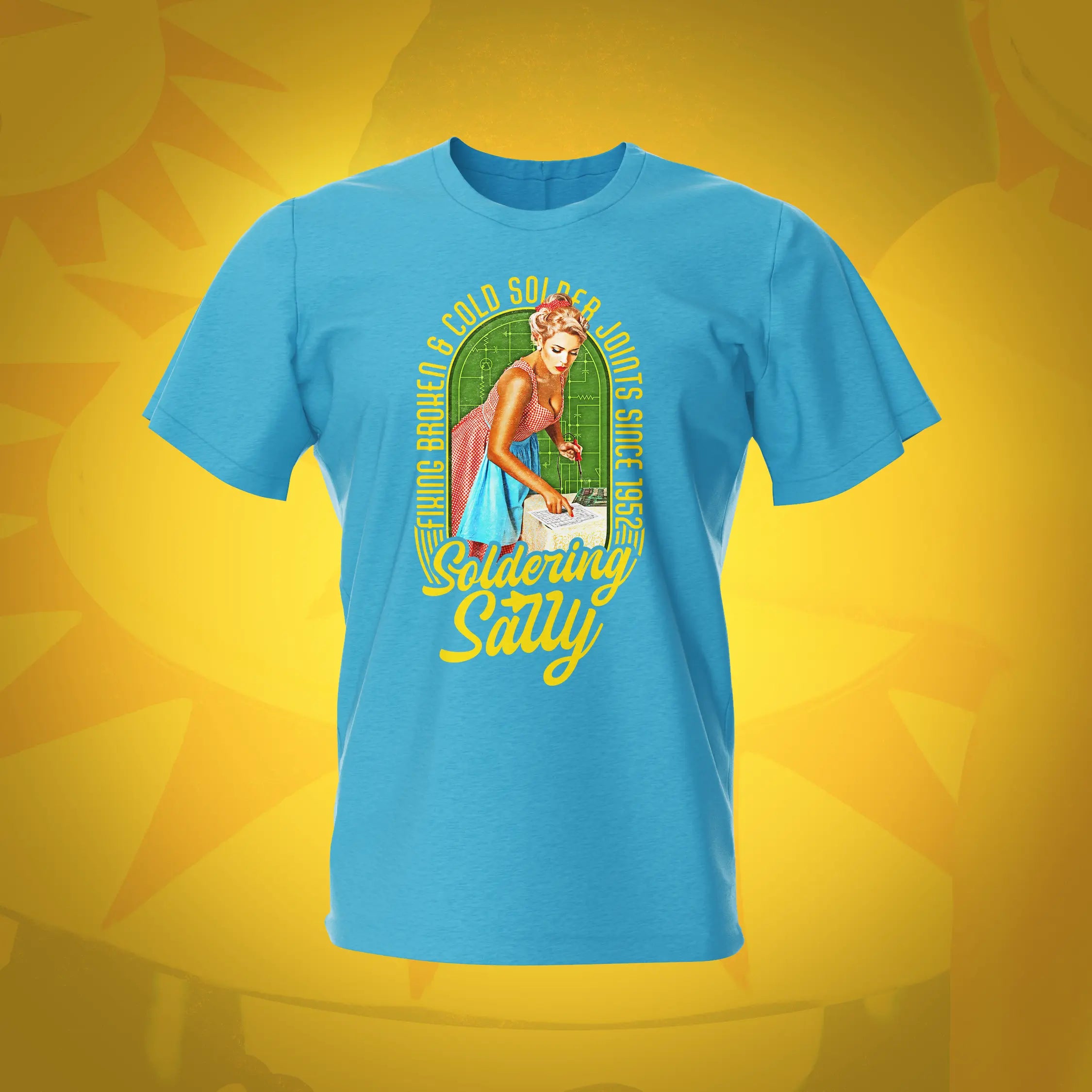 Pinup Soldering Sally Sky Pinball T-Shirt |Pinball Invasion
