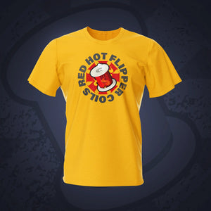 Red Hot Flippy Flippers Gold Pinball T-Shirt | Pinball Invasion