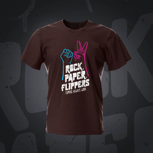 Rock Paper Flippers Game On Dark Chocolate Pinball T-Shirt | Pinball Invasion