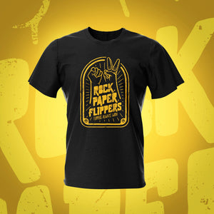Rock Paper Flippers Vintage Black Pinball T-Shirt | Pinball Invasion