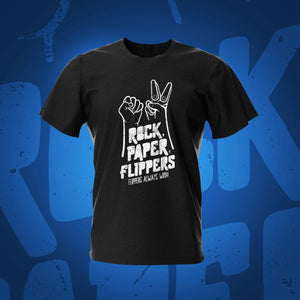 Rock Paper Flippers Vintage Game On White Edition Black Pinball T-Shirt | Pinball Invasion