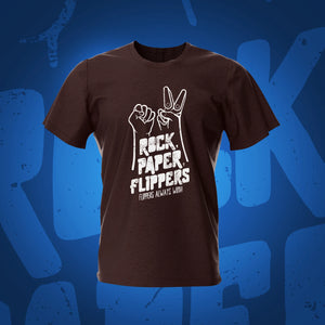 Rock Paper Flippers Vintage Game On White Edition Dark Chocolate Pinball T-Shirt | Pinball Invasion