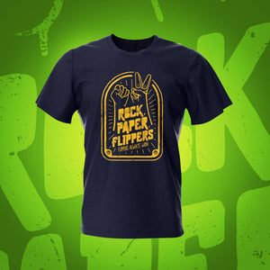 Rock Paper Flippers Vintage Navy Pinball T-Shirt | Pinball Invasion