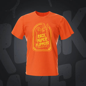 Rock Paper Flippers Vintage Orange Pinball T-Shirt | Pinball Invasion