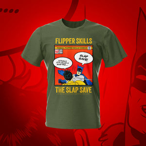 Slap Save Military Green Pinball T-Shirt | Pinball Invasion