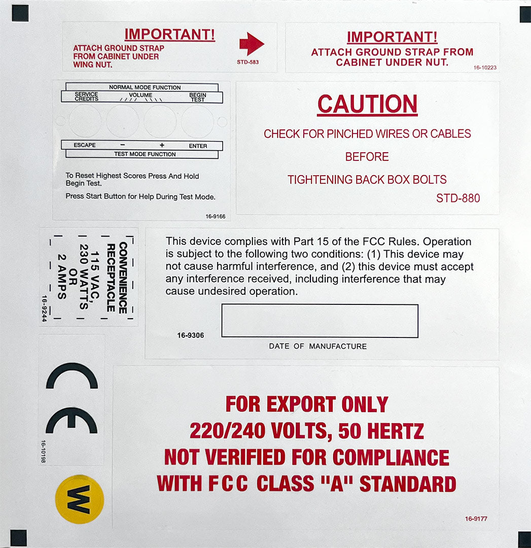 Bally Williams Warning Decals