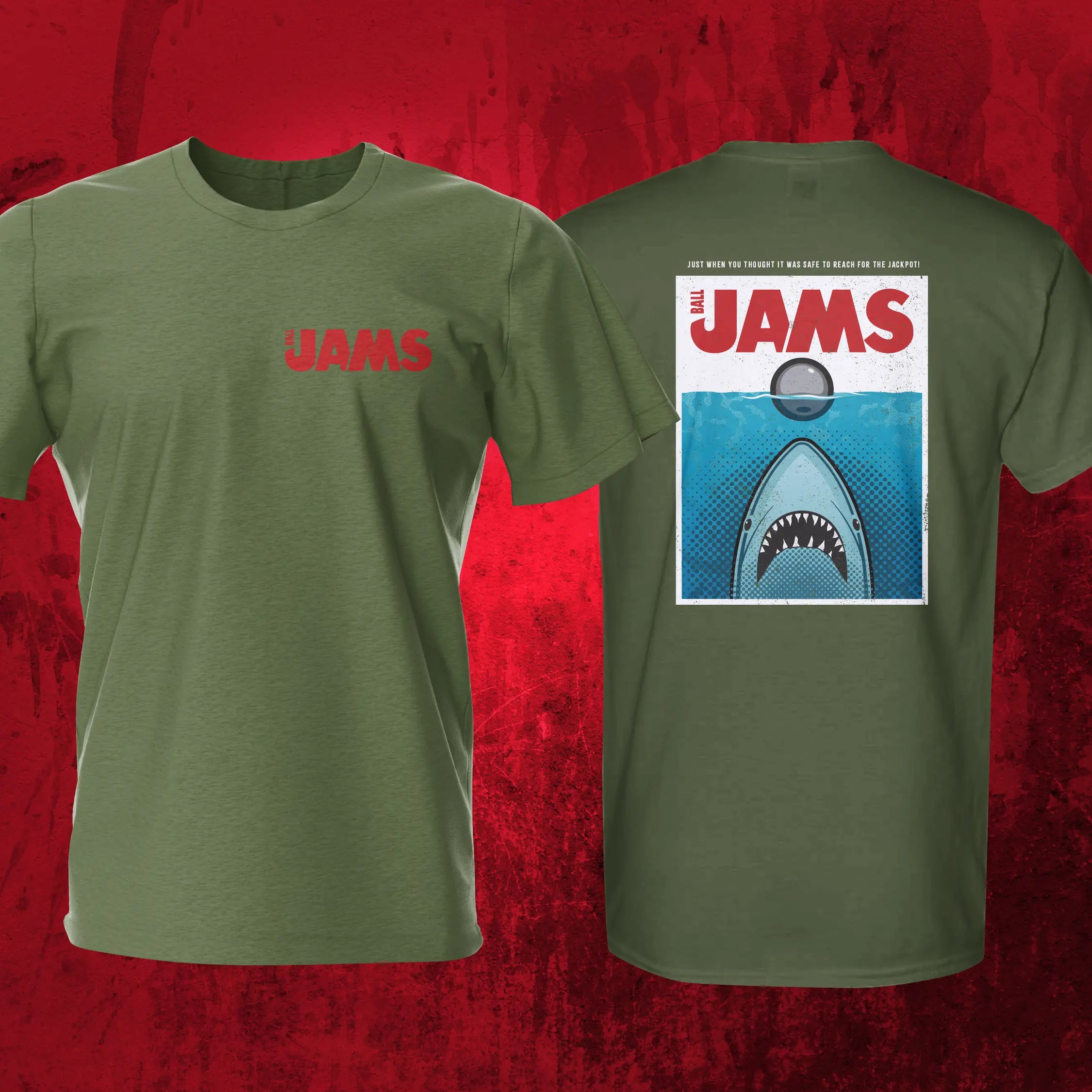 Ball Jams Military Green Front Back Pinball T-Shirt | Pinball Invasion