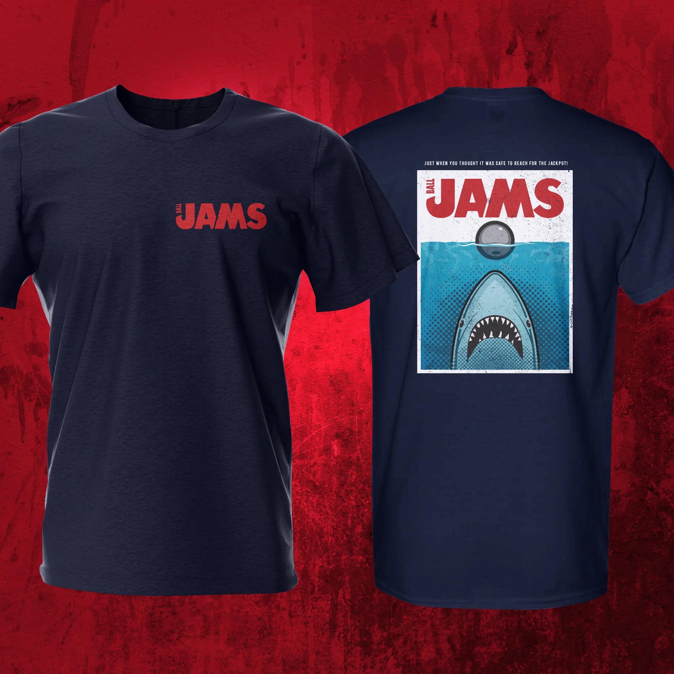 Ball Jams Navy Front Back Pinball T-Shirt | Pinball Invasion