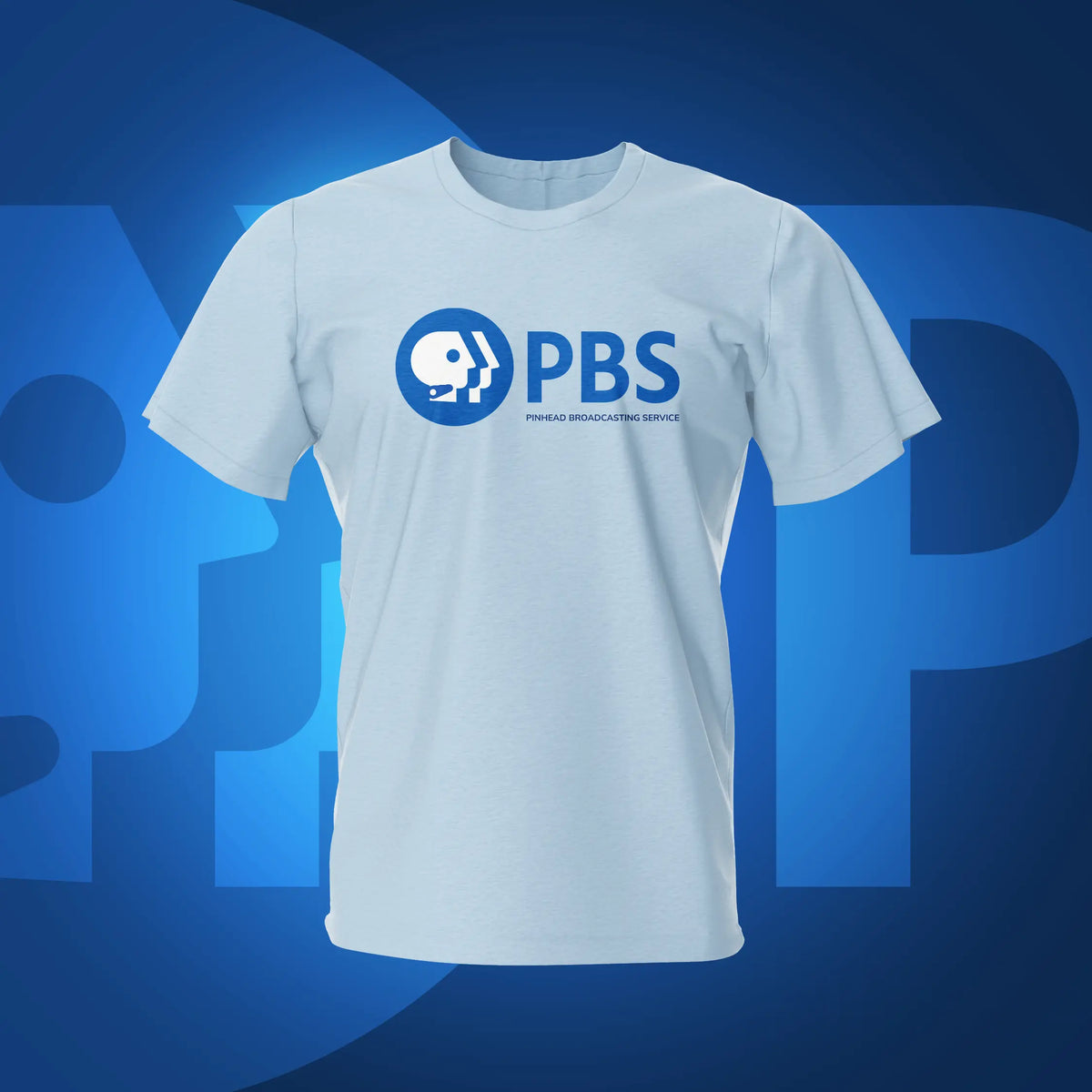 PBS Pinhead Broadcasting Service Light Blue Pinball T-Shirt | Pinball Invasion