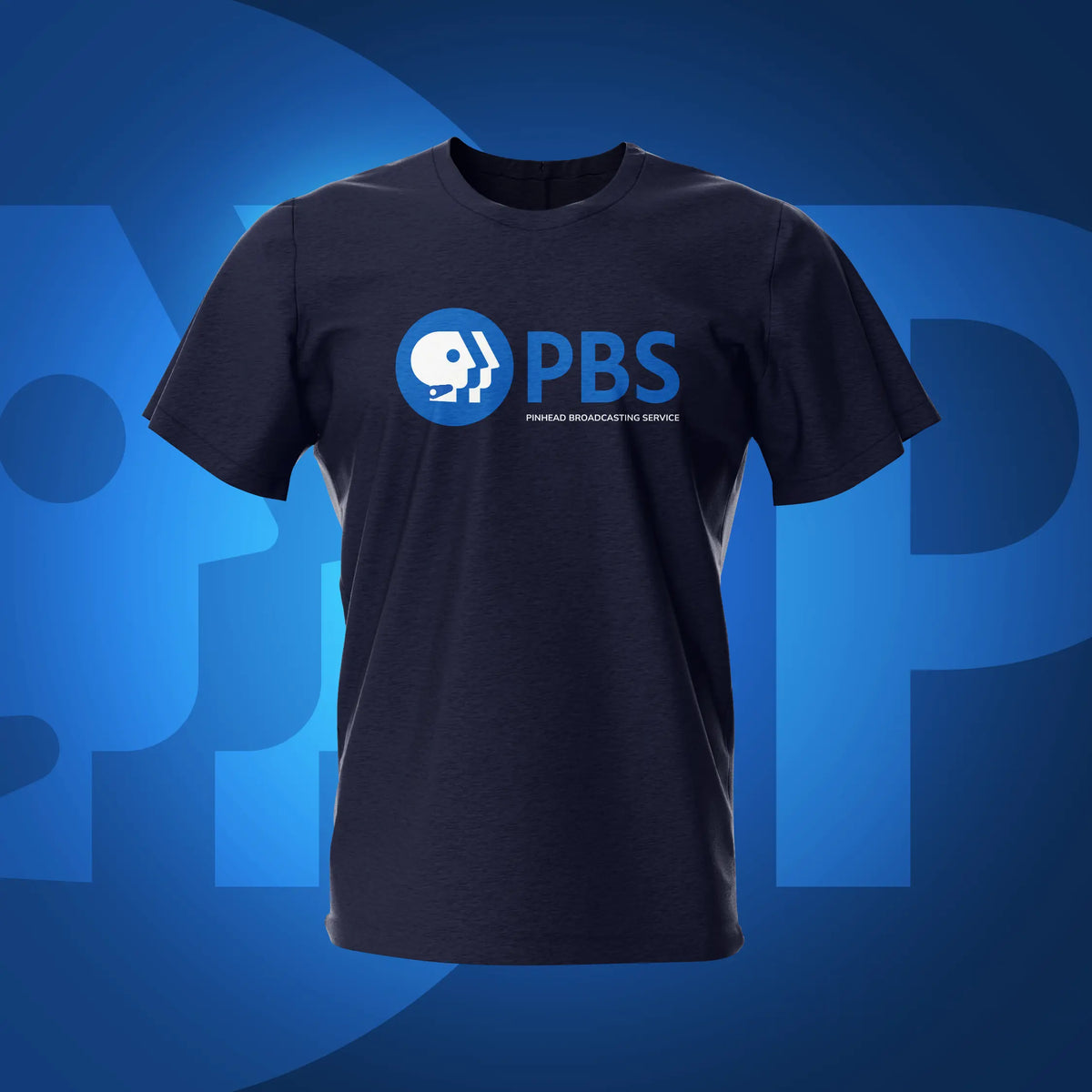 PBS Pinhead Broadcasting Service Navy Pinball T-Shirt | Pinball Invasion