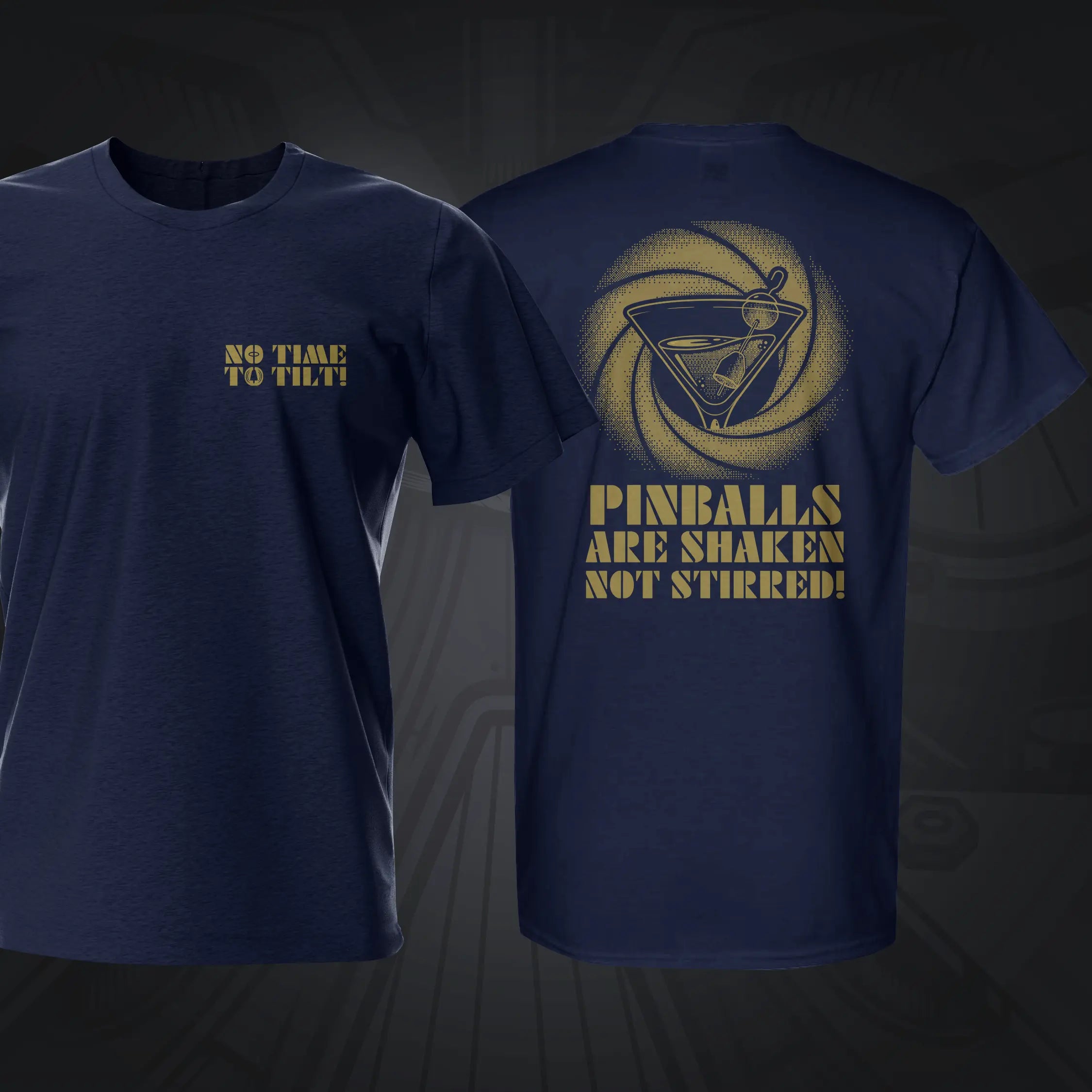 Pinball Shaken Not Stirred Navy Pinball T-Shirt | Pinball Invasion