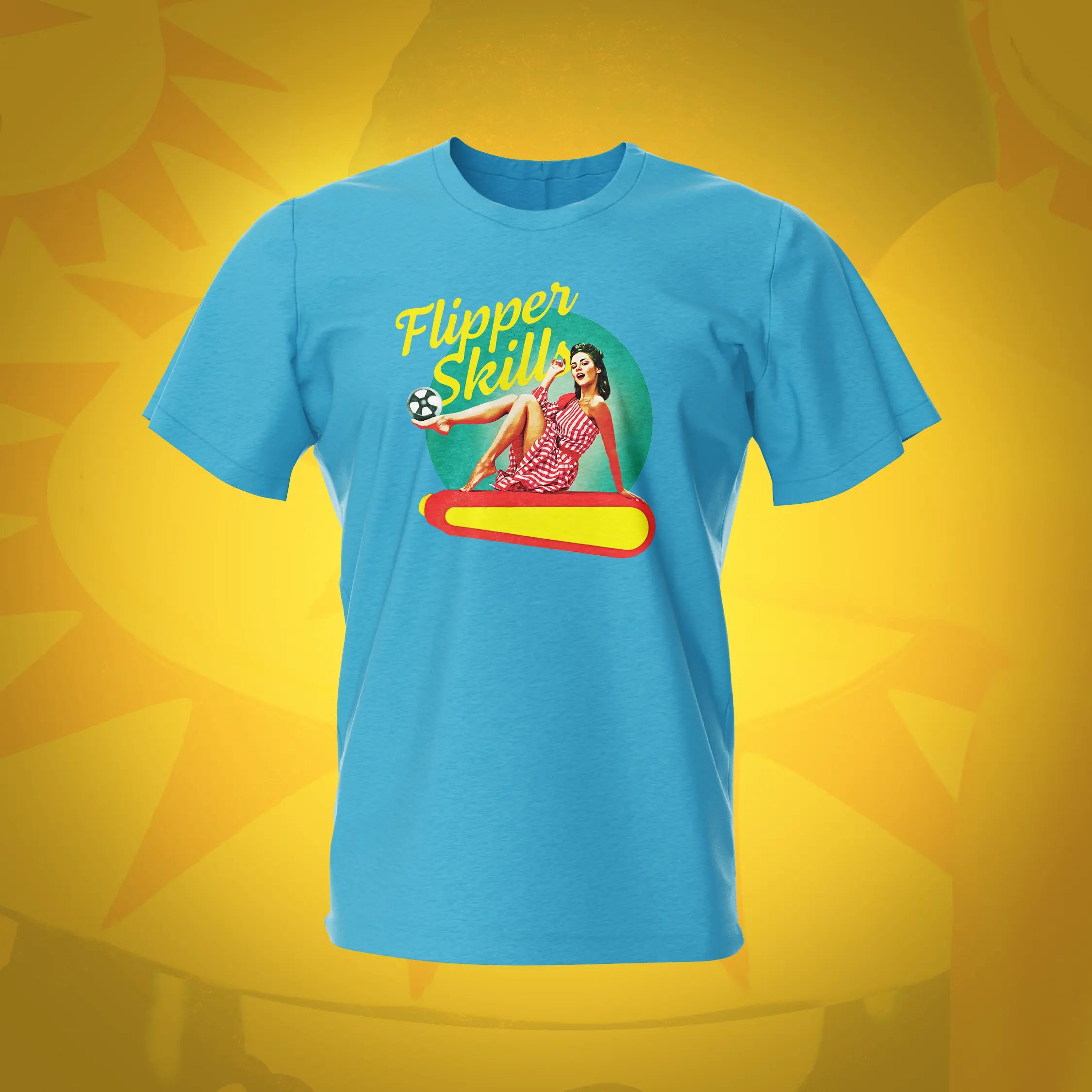 Pinup Flipper Skills Sky Pinball T-Shirt | Pinball Invasion