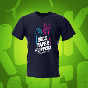 Rock Paper Flippers Game On Navy Pinball T-Shirt | Pinball Invasion