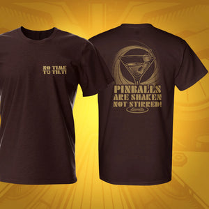 Shaken Not Stirred Dark Chocolate Pinball T-Shirt | Pinball Invasion