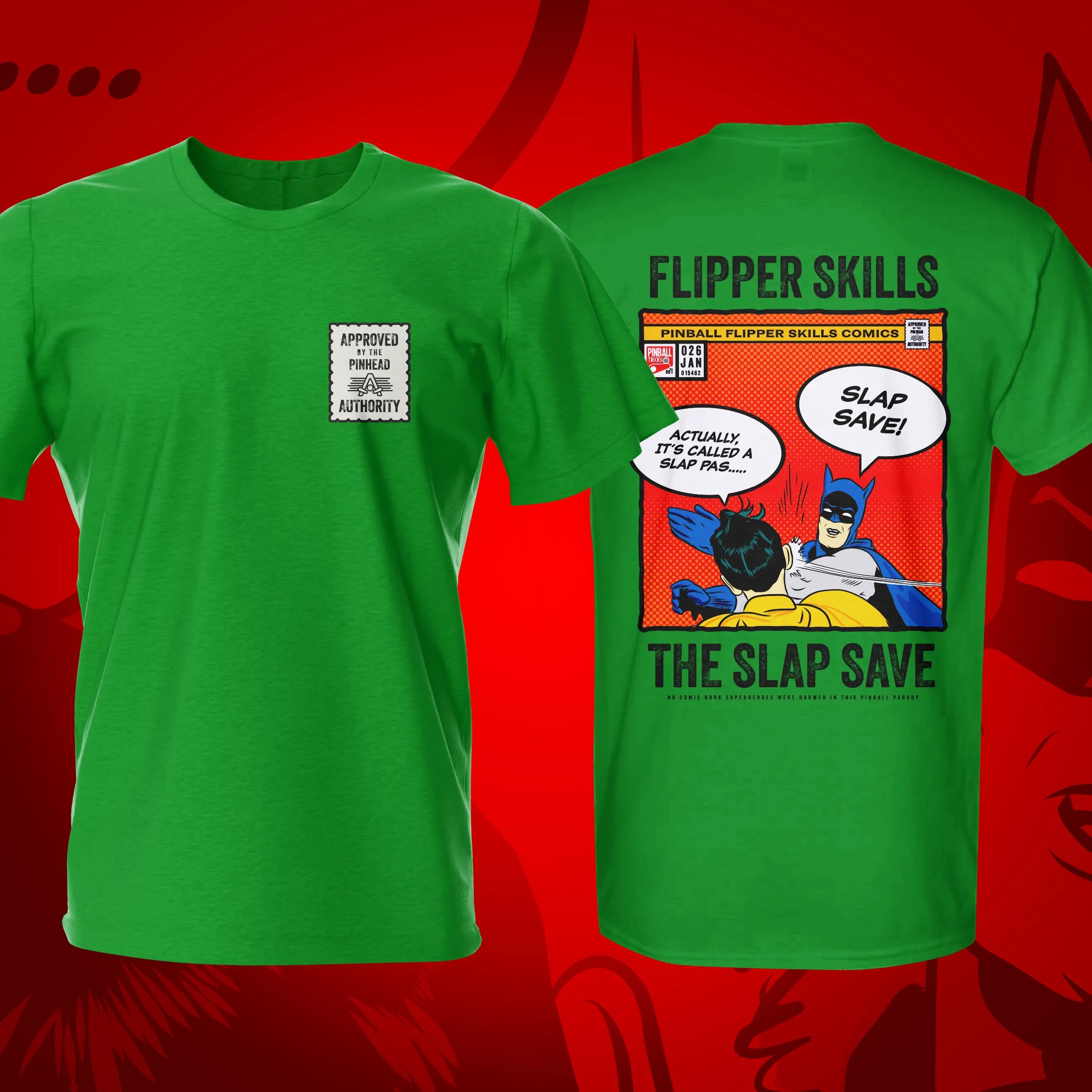 Slap Save w Badge Irish Green Pinball T-Shirt | Pinball Invasion