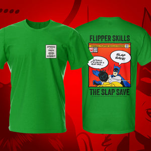 Slap Save w Badge Irish Green Pinball T-Shirt | Pinball Invasion