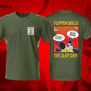 Slap Save w Badge Military Green Pinball T-Shirt | Pinball Invasion