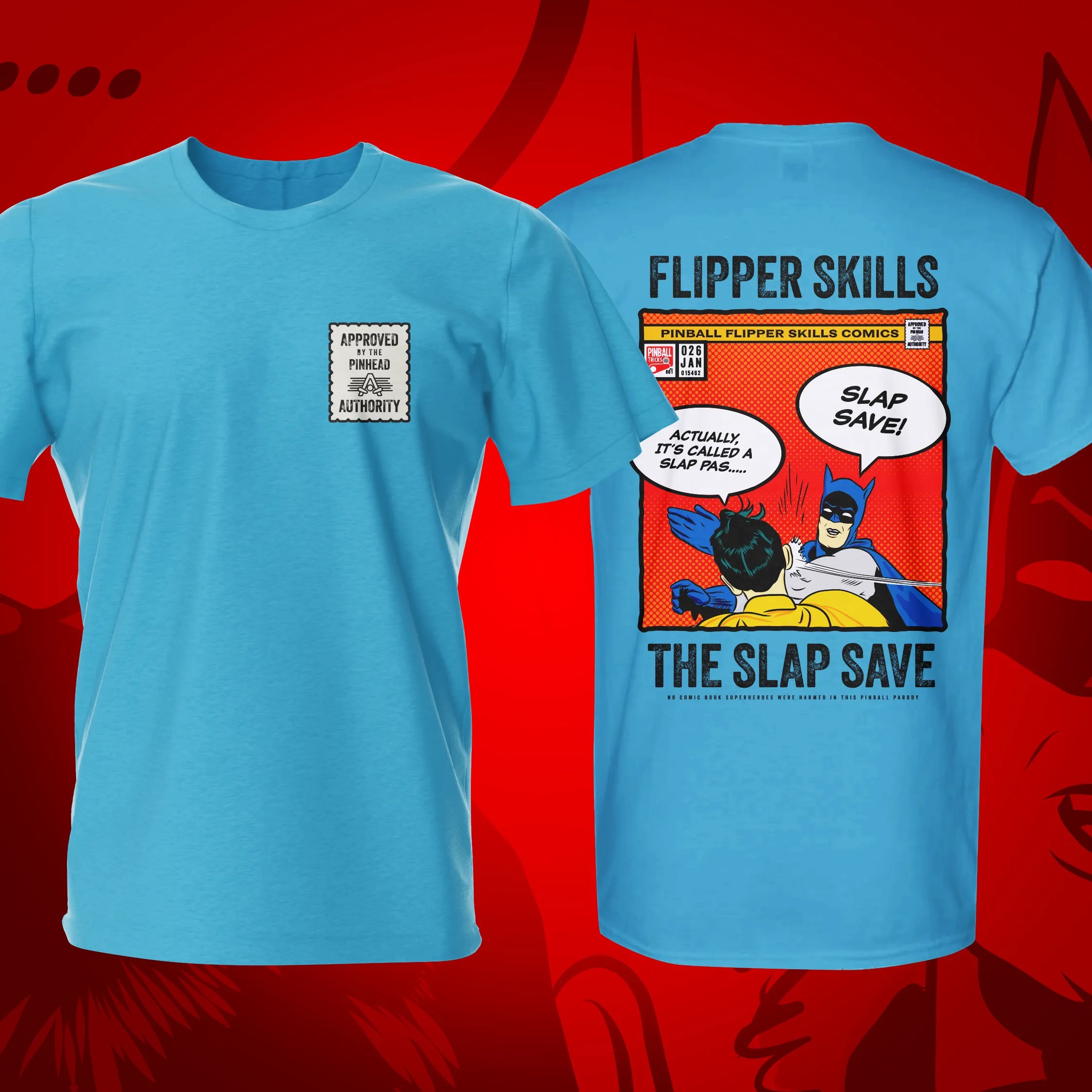 Slap Save w Badge Sky Pinball T-Shirt | Pinball Invasion